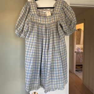 Doen Frede Dress Blue Meadowlark Plaid- M